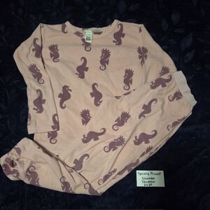 Bonds Size 10 Pink Fleece Pajama Set with Purple Seahorse Print
